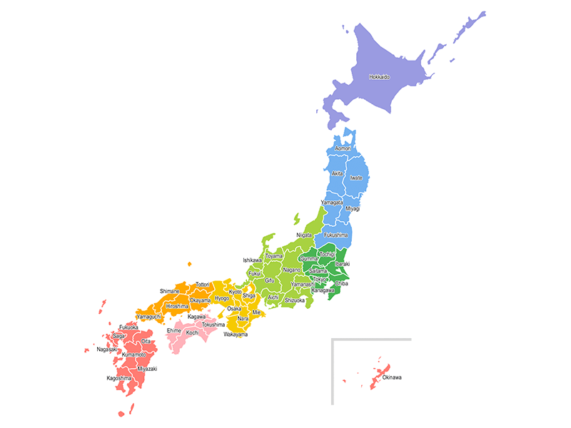 日本地図（都道府県英語表記）